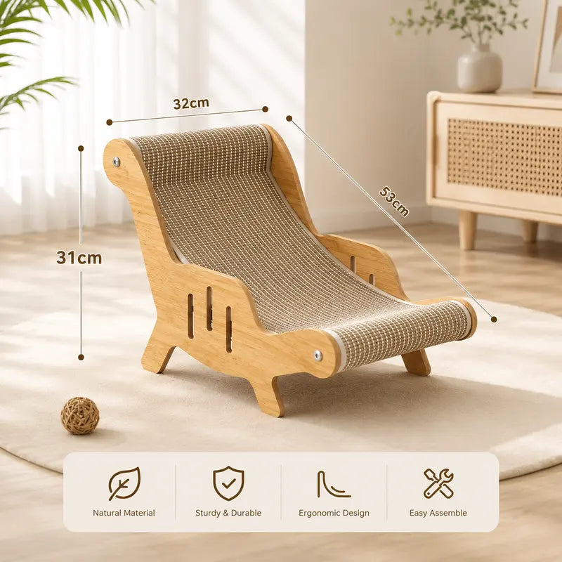 2-in-1 Natural Sisal Fiber Cat Scratcher Hammock and Lounge Chair, Breathable and Durable All-Season Cat Bed for Claw Maintenance and Relaxation