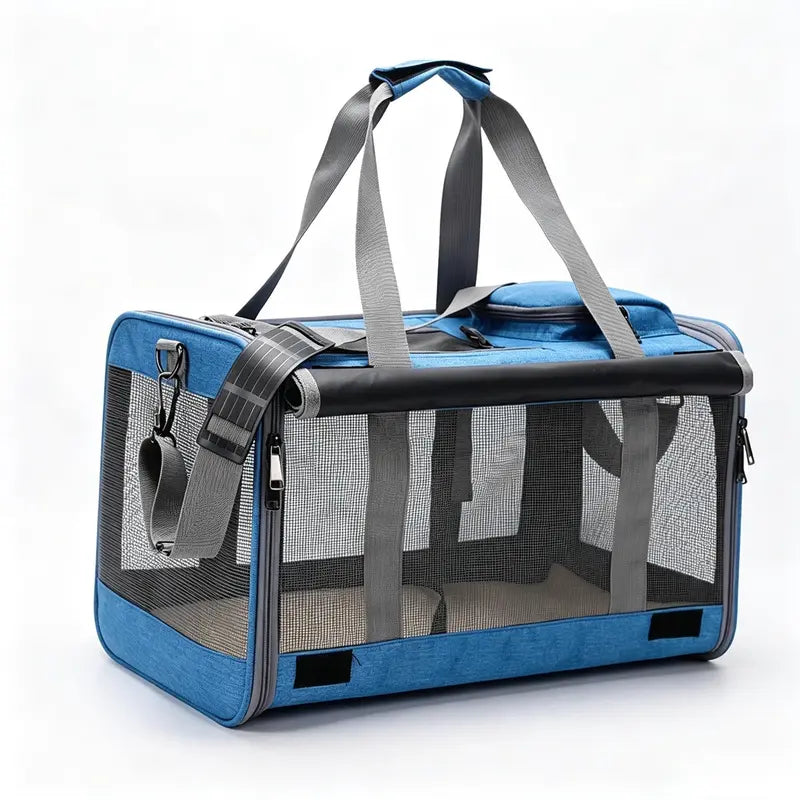 Premium Soft Mesh Cat Carrier - Breathable Polyester Travel Bag for Small Dogs and Cats, Portable and Foldable Design