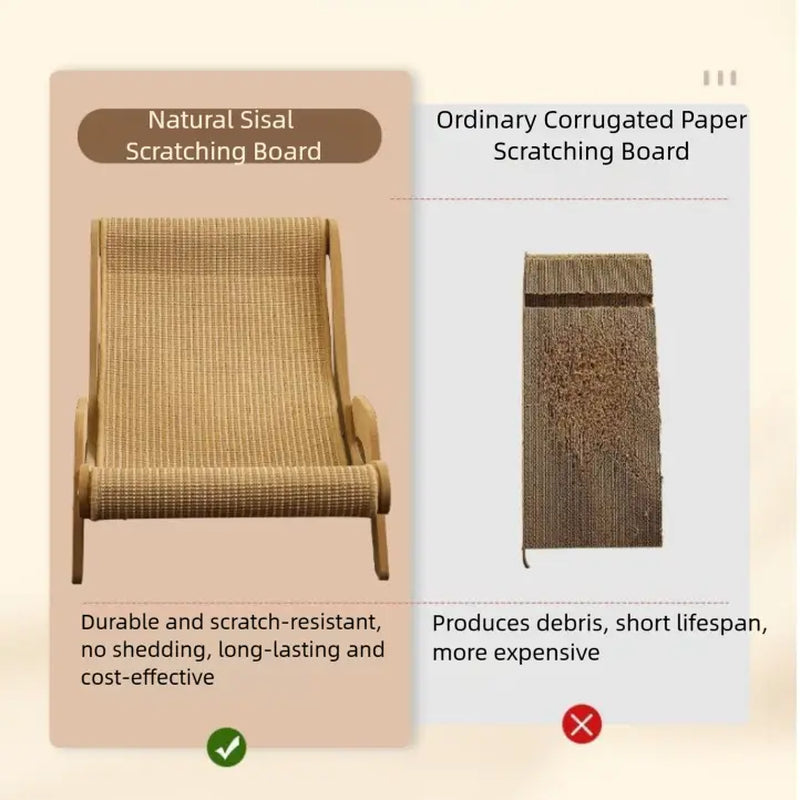 2-in-1 Natural Sisal Fiber Cat Scratcher Hammock and Lounge Chair, Breathable and Durable All-Season Cat Bed for Claw Maintenance and Relaxation