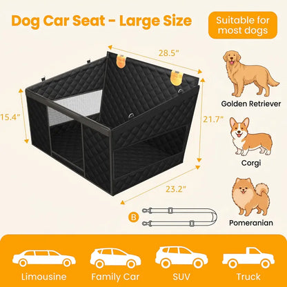 Premium Large Dog Car Seat with Triple Mesh Windows - Waterproof and Stable Quilted Back Seat Extender with Durable Hard Bottom for Optimal Vehicle Protection