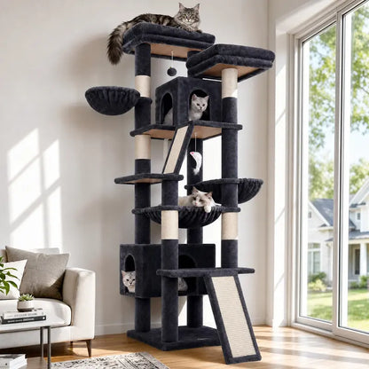 DESKAT 75-Inch Cat Tower - Premium Indoor Cat Furniture Featuring Sisal Scratching Posts, Multiple Condos, Hammocks, and Perches for Optimal Feline Play and Claw Health