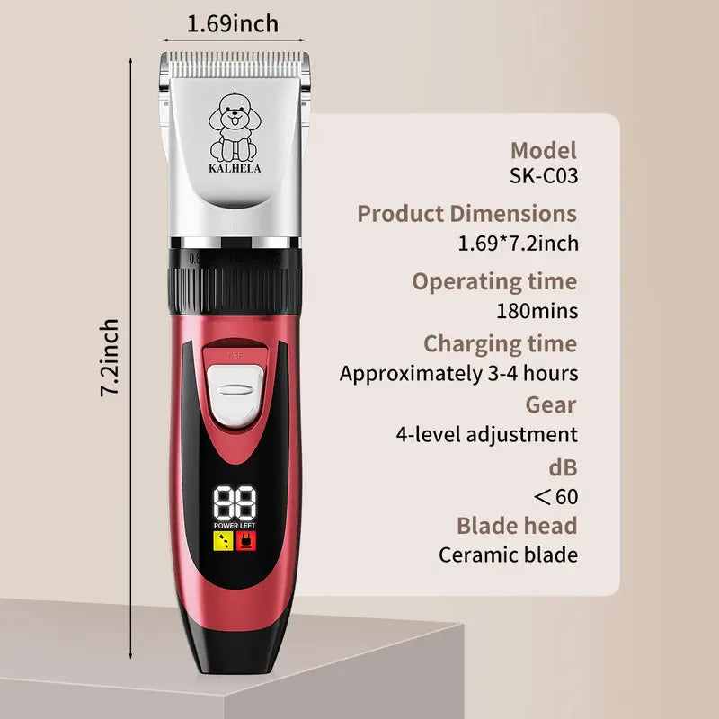 Professional Cordless Rechargeable Dog Grooming Clippers - Low Noise & Vibration, LCD Display, Complete Grooming Kit with Deodorizing Plastic Combs for Small & Large Dogs and Rabbits