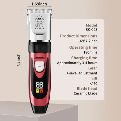 Professional Cordless Rechargeable Dog Grooming Clippers - Low Noise & Vibration, LCD Display, Complete Grooming Kit with Deodorizing Plastic Combs for Small & Large Dogs and Rabbits