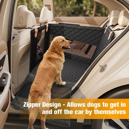 Premium Large Dog Car Seat with Triple Mesh Windows - Waterproof and Stable Quilted Back Seat Extender with Durable Hard Bottom for Optimal Vehicle Protection