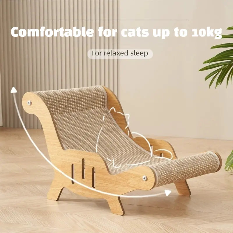 2-in-1 Natural Sisal Fiber Cat Scratcher Hammock and Lounge Chair, Breathable and Durable All-Season Cat Bed for Claw Maintenance and Relaxation