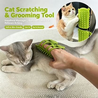 Cat Grooming Supplies 2-Pack Universal Self-Grooming Slicker Brush - Corner Scratching Board with Silicone Massage Brush, Hair Care & Scratch Relief Gadget for Cats, Durable Wear-Resistant