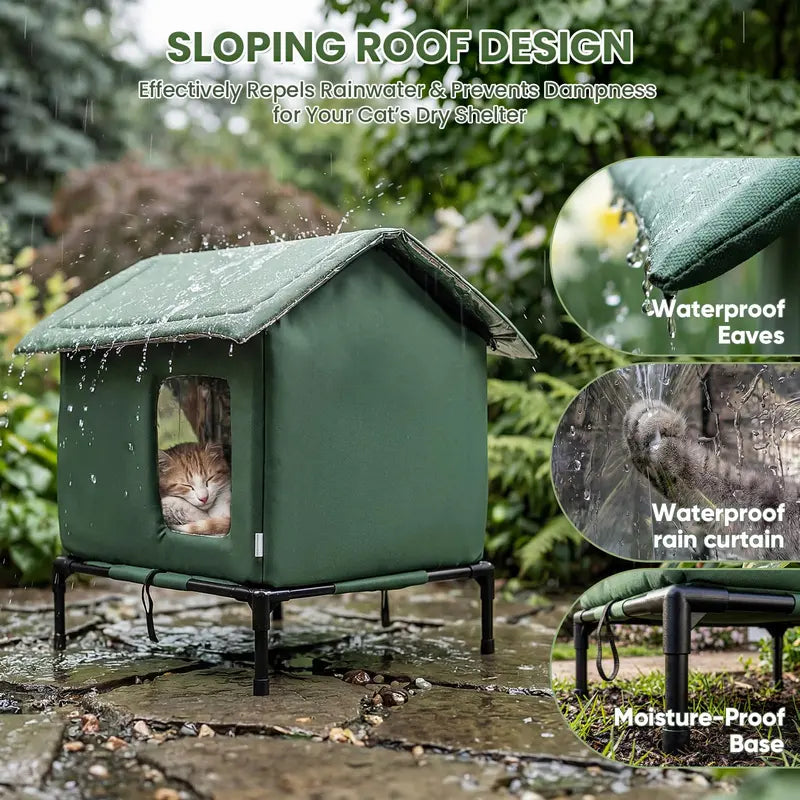 All-Season Insulated Outdoor Cat Shelter - Weatherproof and Spacious Design for Stray Cats, 17.7"L x 15.7"W x 21.6"H, Windproof for Yard and Porch Use