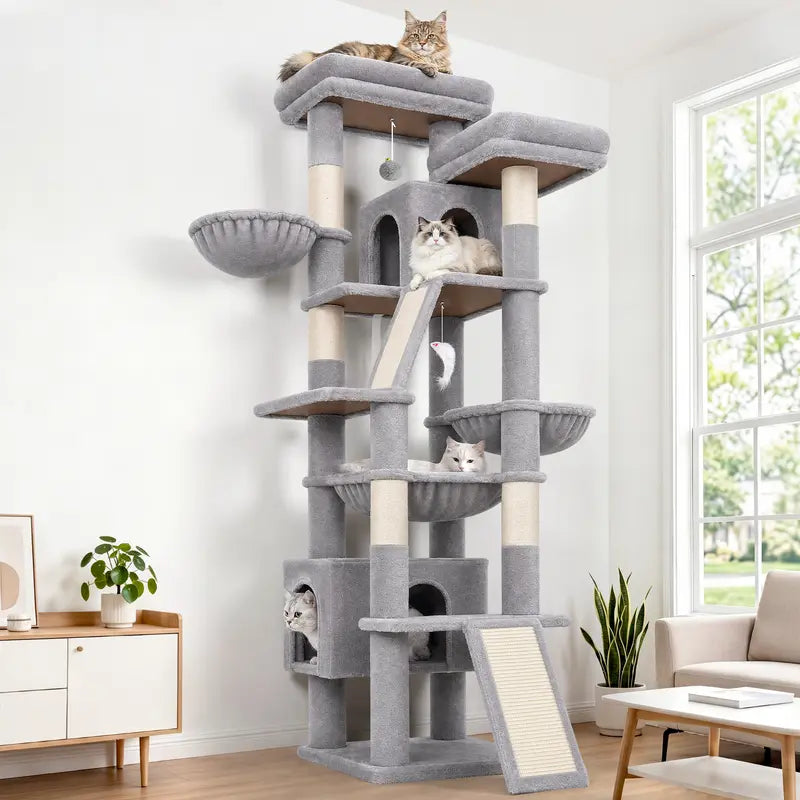 DESKAT 75-Inch Cat Tower - Premium Indoor Cat Furniture Featuring Sisal Scratching Posts, Multiple Condos, Hammocks, and Perches for Optimal Feline Play and Claw Health