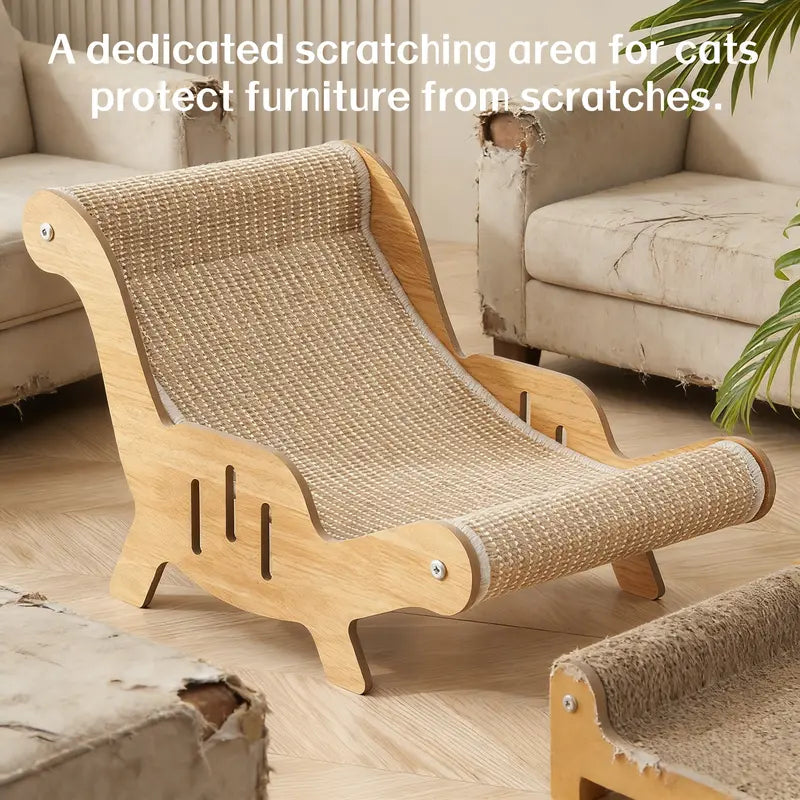 2-in-1 Natural Sisal Fiber Cat Scratcher Hammock and Lounge Chair, Breathable and Durable All-Season Cat Bed for Claw Maintenance and Relaxation