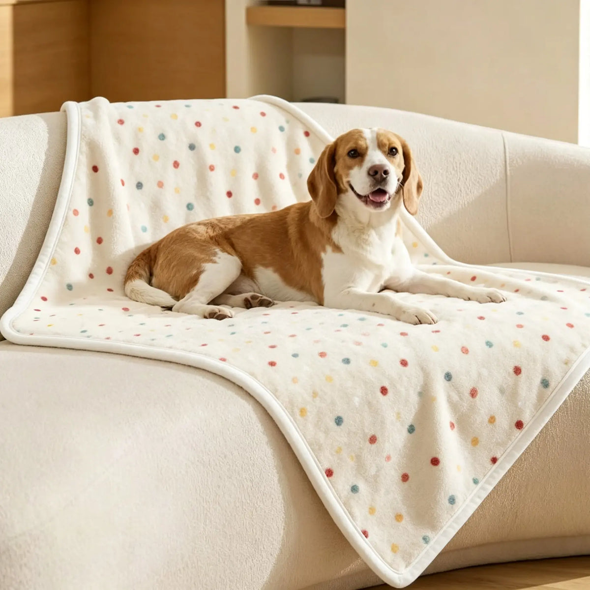 Reversible Coral Fleece Dog Blanket - Washable Plush Throw for Bed, Couch, and Car in Pink, Cream, and Light Coffee