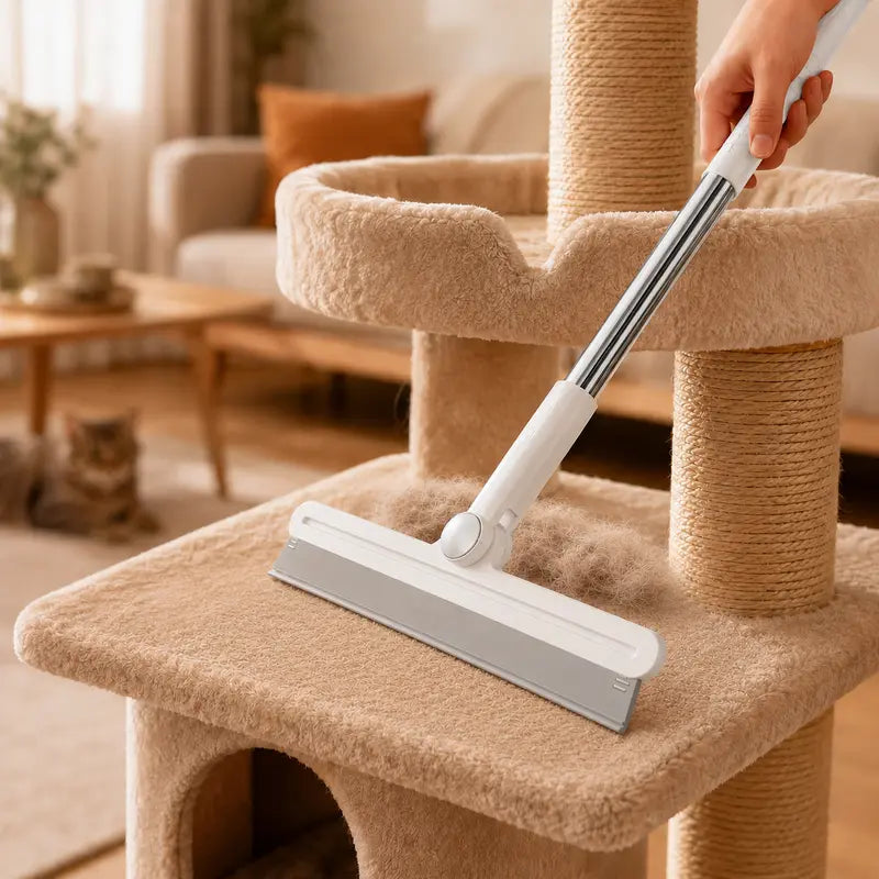 Professional Pet Hair Removal Rake and Scraper with 180° Rotating Broom, Reusable Wet/Dry Squeegee, and Silicone Scrubber for Carpets, Upholstery, Hardwood Floors, and Pet Areas - Eco-Friendly Lint Roller Alternative for Rugs, Beds, and Furniture