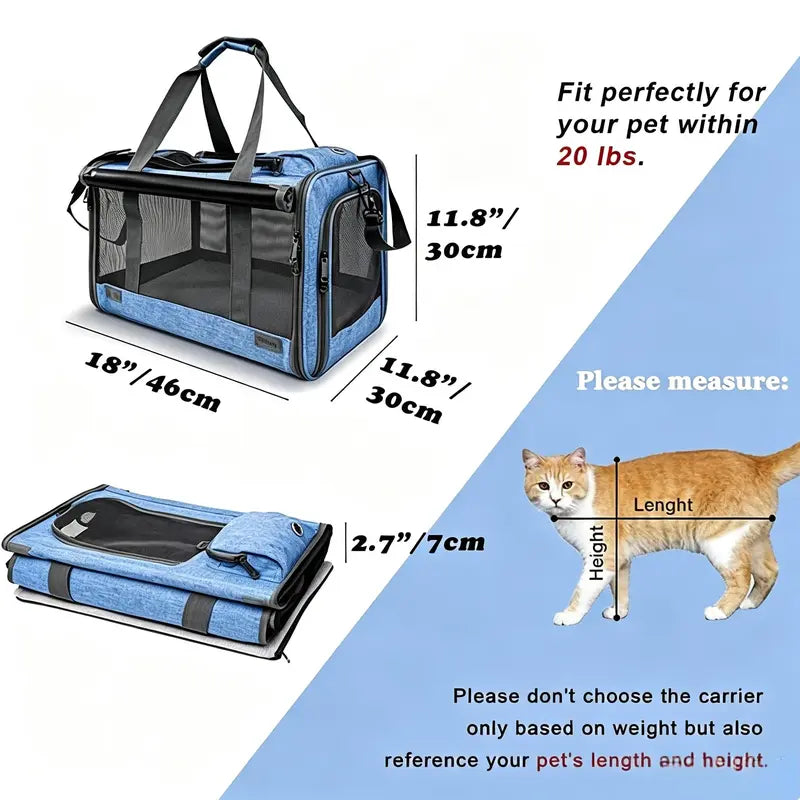 Premium Soft Mesh Cat Carrier - Breathable Polyester Travel Bag for Small Dogs and Cats, Portable and Foldable Design