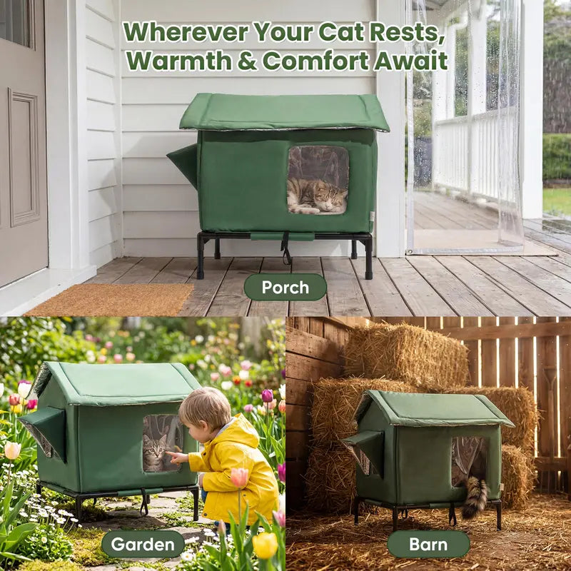 All-Season Insulated Outdoor Cat Shelter - Weatherproof and Spacious Design for Stray Cats, 17.7"L x 15.7"W x 21.6"H, Windproof for Yard and Porch Use
