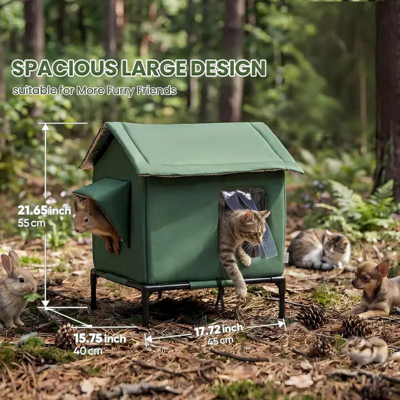 All-Season Insulated Outdoor Cat Shelter - Weatherproof and Spacious Design for Stray Cats, 17.7"L x 15.7"W x 21.6"H, Windproof for Yard and Porch Use