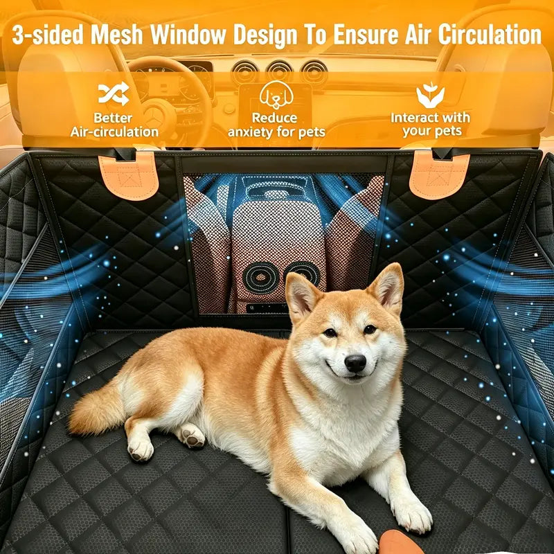 Premium Large Dog Car Seat with Triple Mesh Windows - Waterproof and Stable Quilted Back Seat Extender with Durable Hard Bottom for Optimal Vehicle Protection