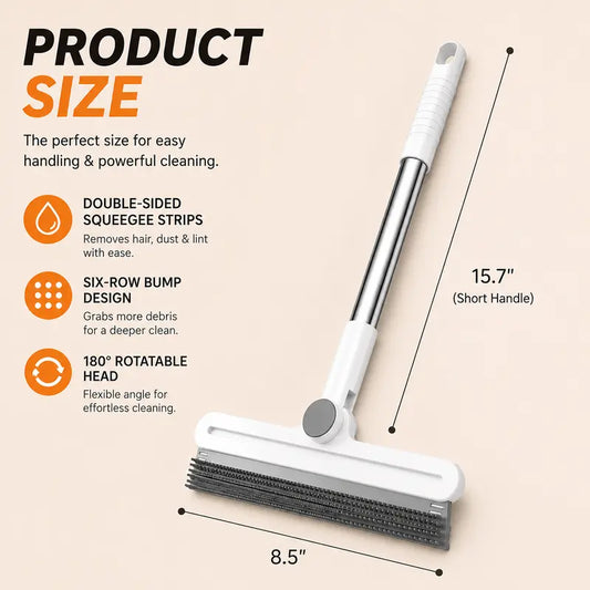 Professional Pet Hair Removal Rake and Scraper with 180° Rotating Broom, Reusable Wet/Dry Squeegee, and Silicone Scrubber for Carpets, Upholstery, Hardwood Floors, and Pet Areas - Eco-Friendly Lint Roller Alternative for Rugs, Beds, and Furniture
