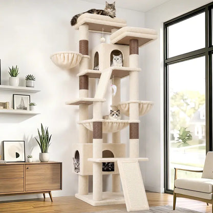 DESKAT 75-Inch Cat Tower - Premium Indoor Cat Furniture Featuring Sisal Scratching Posts, Multiple Condos, Hammocks, and Perches for Optimal Feline Play and Claw Health