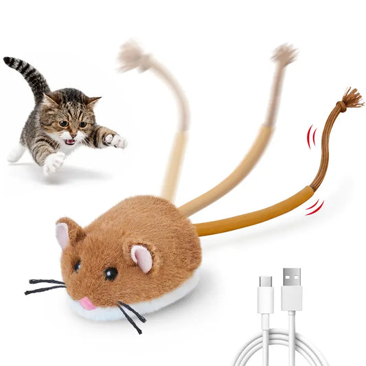 Potaroma Plush Mouse Interactive Smart Rolling Cat Toy - Automatic Motion-Activated Electric Exercise Game, Rechargeable Playful Animal Toy for Indoor Cats