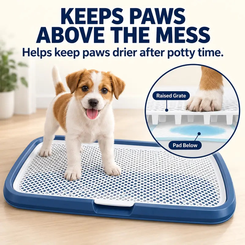Indoor Dog Potty Tray with Grate - Puppy Training Pee Pad Holder
