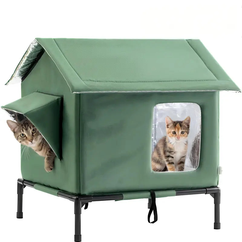 All-Season Insulated Outdoor Cat Shelter - Weatherproof and Spacious Design for Stray Cats, 17.7"L x 15.7"W x 21.6"H, Windproof for Yard and Porch Use