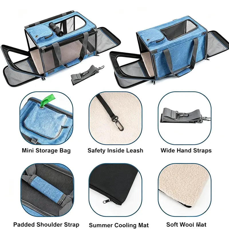 Premium Soft Mesh Cat Carrier - Breathable Polyester Travel Bag for Small Dogs and Cats, Portable and Foldable Design