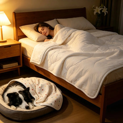 Reversible Coral Fleece Dog Blanket - Washable Plush Throw for Bed, Couch, and Car in Pink, Cream, and Light Coffee