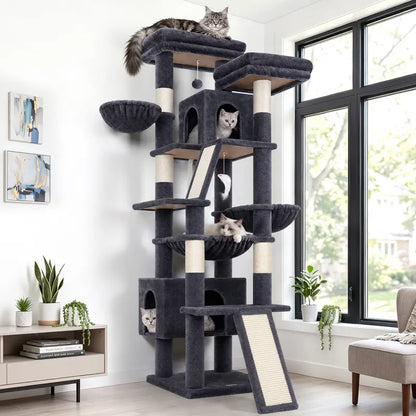 DESKAT 75-Inch Cat Tower - Premium Indoor Cat Furniture Featuring Sisal Scratching Posts, Multiple Condos, Hammocks, and Perches for Optimal Feline Play and Claw Health