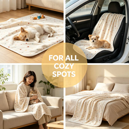 Reversible Coral Fleece Dog Blanket - Washable Plush Throw for Bed, Couch, and Car in Pink, Cream, and Light Coffee