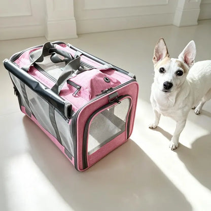 Premium Soft Mesh Cat Carrier - Breathable Polyester Travel Bag for Small Dogs and Cats, Portable and Foldable Design