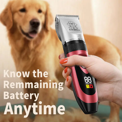 Professional Cordless Rechargeable Dog Grooming Clippers - Low Noise & Vibration, LCD Display, Complete Grooming Kit with Deodorizing Plastic Combs for Small & Large Dogs and Rabbits