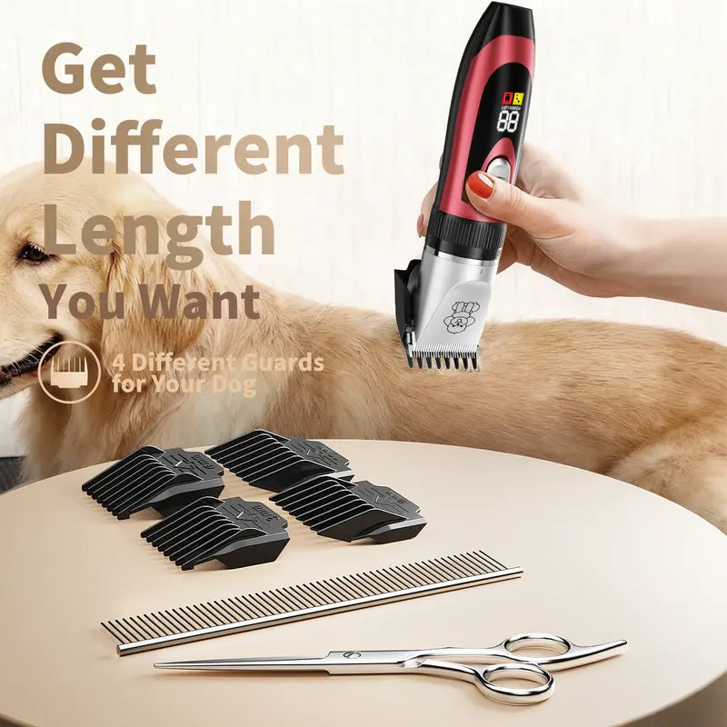 Professional Cordless Rechargeable Dog Grooming Clippers - Low Noise & Vibration, LCD Display, Complete Grooming Kit with Deodorizing Plastic Combs for Small & Large Dogs and Rabbits