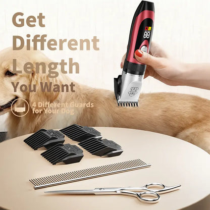 Professional Cordless Rechargeable Dog Grooming Clippers - Low Noise & Vibration, LCD Display, Complete Grooming Kit with Deodorizing Plastic Combs for Small & Large Dogs and Rabbits