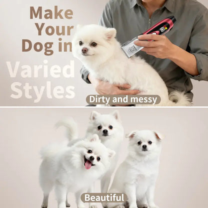 Professional Cordless Rechargeable Dog Grooming Clippers - Low Noise & Vibration, LCD Display, Complete Grooming Kit with Deodorizing Plastic Combs for Small & Large Dogs and Rabbits
