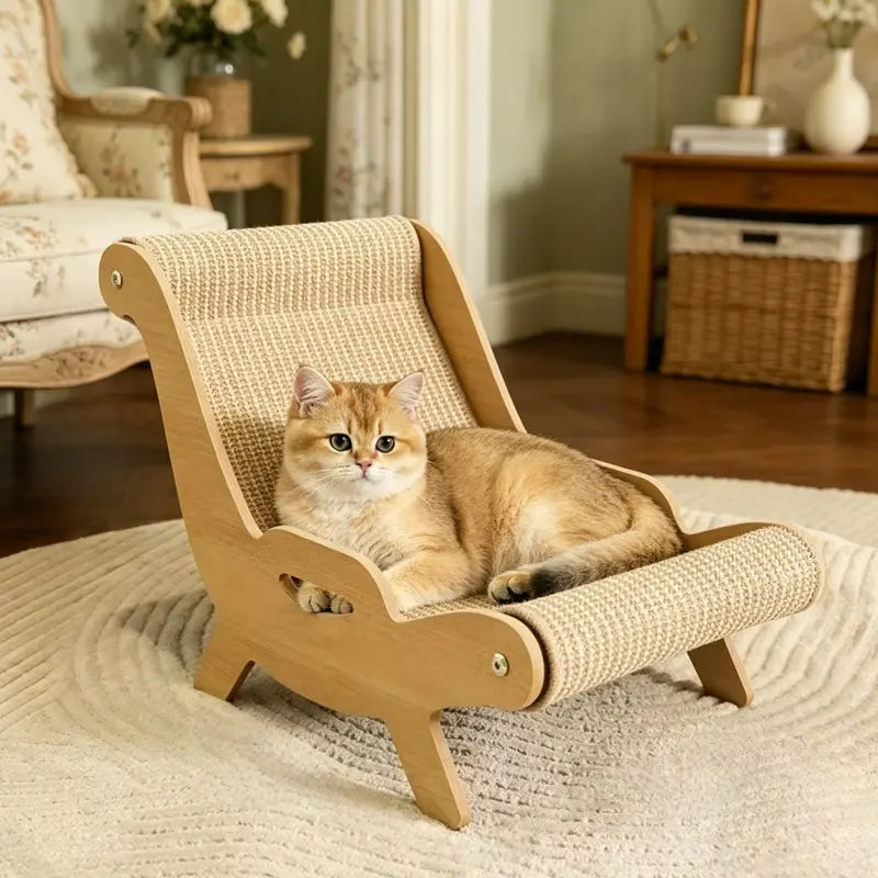 2-in-1 Natural Sisal Fiber Cat Scratcher Hammock and Lounge Chair, Breathable and Durable All-Season Cat Bed for Claw Maintenance and Relaxation