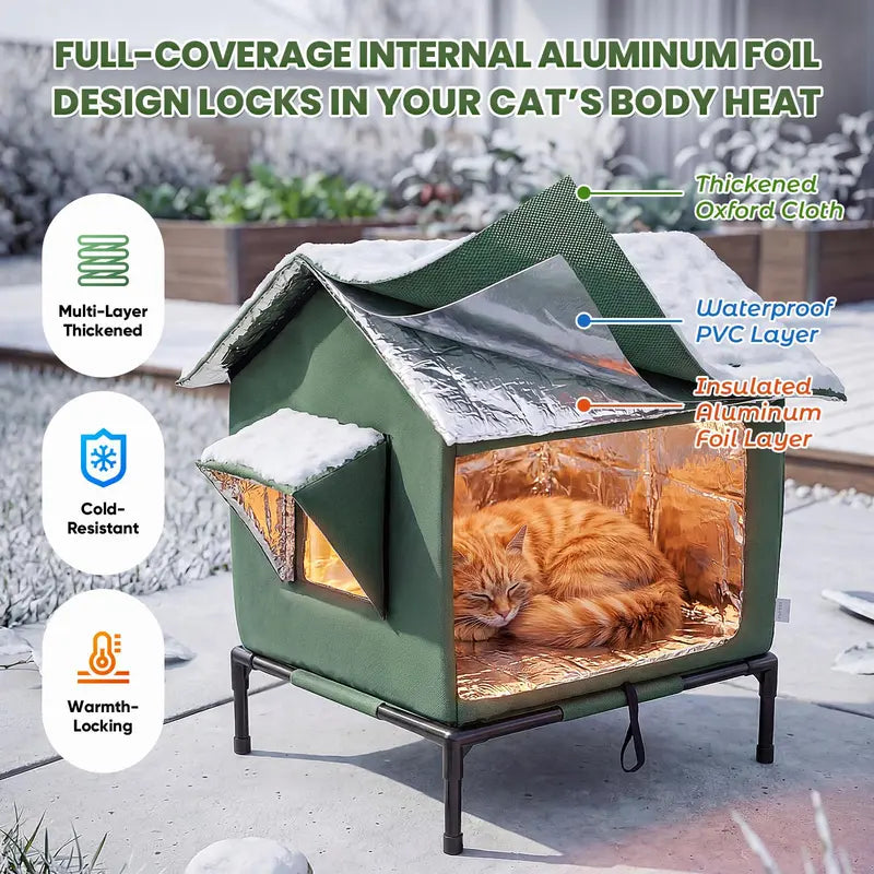 All-Season Insulated Outdoor Cat Shelter - Weatherproof and Spacious Design for Stray Cats, 17.7"L x 15.7"W x 21.6"H, Windproof for Yard and Porch Use