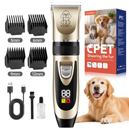 Professional Cordless Rechargeable Dog Grooming Clippers - Low Noise & Vibration, LCD Display, Complete Grooming Kit with Deodorizing Plastic Combs for Small & Large Dogs and Rabbits