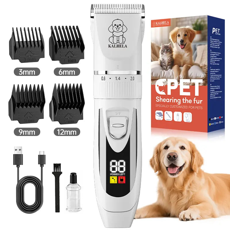 Professional Cordless Rechargeable Dog Grooming Clippers - Low Noise & Vibration, LCD Display, Complete Grooming Kit with Deodorizing Plastic Combs for Small & Large Dogs and Rabbits