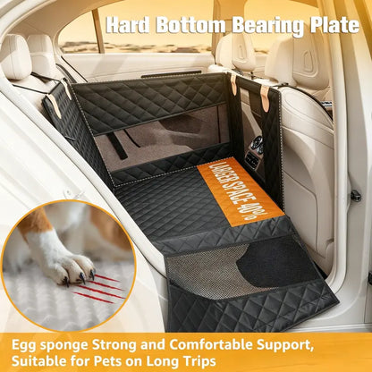 Premium Large Dog Car Seat with Triple Mesh Windows - Waterproof and Stable Quilted Back Seat Extender with Durable Hard Bottom for Optimal Vehicle Protection