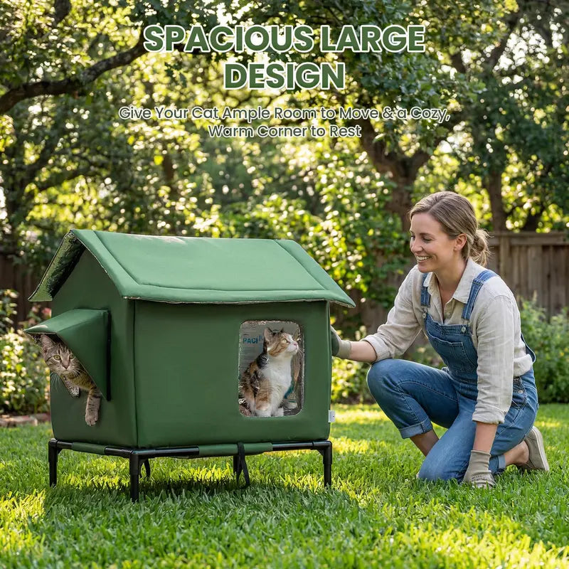 All-Season Insulated Outdoor Cat Shelter - Weatherproof and Spacious Design for Stray Cats, 17.7"L x 15.7"W x 21.6"H, Windproof for Yard and Porch Use