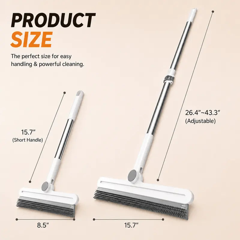 Professional Pet Hair Removal Rake and Scraper with 180° Rotating Broom, Reusable Wet/Dry Squeegee, and Silicone Scrubber for Carpets, Upholstery, Hardwood Floors, and Pet Areas - Eco-Friendly Lint Roller Alternative for Rugs, Beds, and Furniture