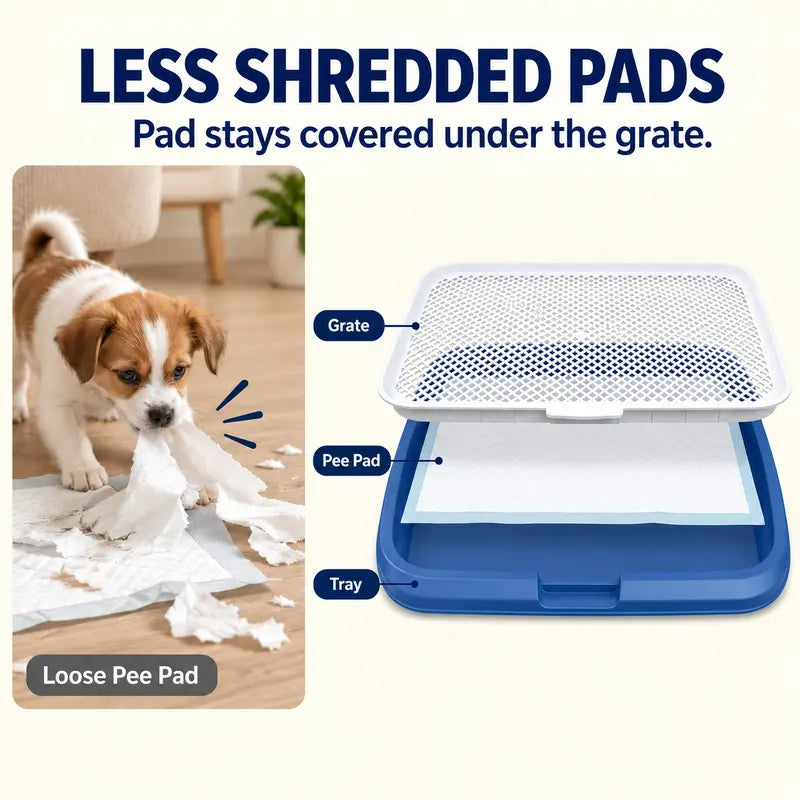 Indoor Dog Potty Tray with Grate - Puppy Training Pee Pad Holder
