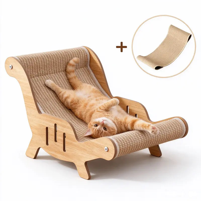 2-in-1 Natural Sisal Fiber Cat Scratcher Hammock and Lounge Chair, Breathable and Durable All-Season Cat Bed for Claw Maintenance and Relaxation