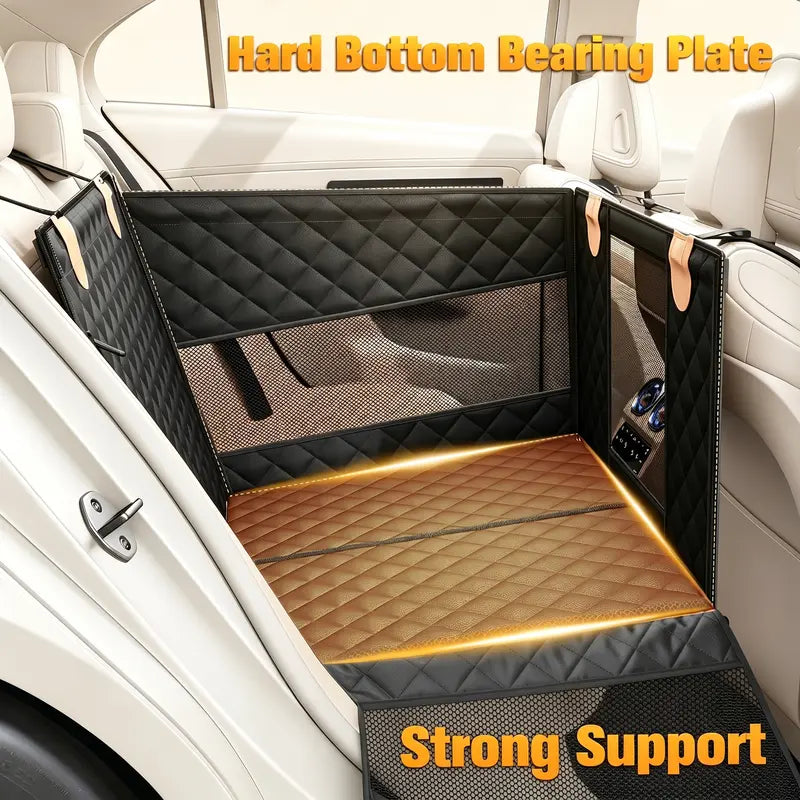 Premium Large Dog Car Seat with Triple Mesh Windows - Waterproof and Stable Quilted Back Seat Extender with Durable Hard Bottom for Optimal Vehicle Protection