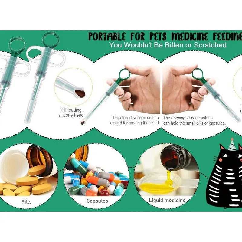 Dual Pack Pet Medication Dispenser for Cats and Dogs: Soft-Tip Pill Shooter and Liquid Medicine Syringe for Effortless Administration