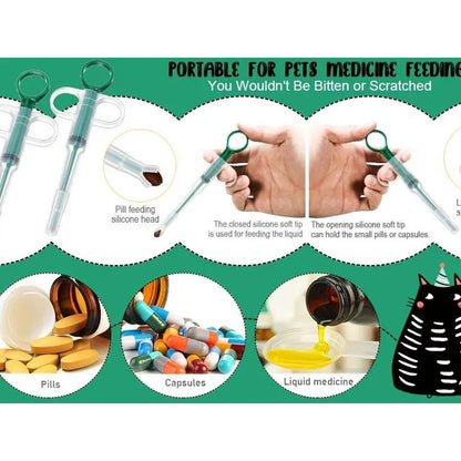 Dual Pack Pet Medication Dispenser for Cats and Dogs: Soft-Tip Pill Shooter and Liquid Medicine Syringe for Effortless Administration