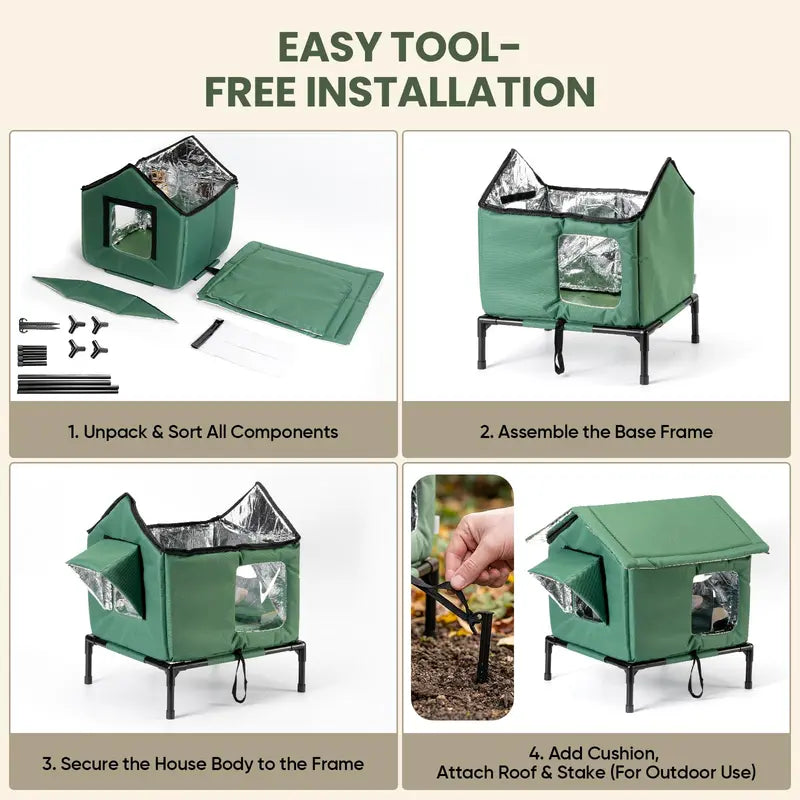All-Season Insulated Outdoor Cat Shelter - Weatherproof and Spacious Design for Stray Cats, 17.7"L x 15.7"W x 21.6"H, Windproof for Yard and Porch Use