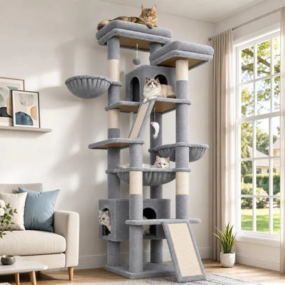 DESKAT 75-Inch Cat Tower - Premium Indoor Cat Furniture Featuring Sisal Scratching Posts, Multiple Condos, Hammocks, and Perches for Optimal Feline Play and Claw Health