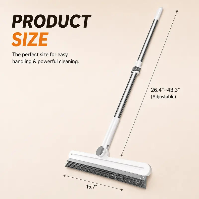 Professional Pet Hair Removal Rake and Scraper with 180° Rotating Broom, Reusable Wet/Dry Squeegee, and Silicone Scrubber for Carpets, Upholstery, Hardwood Floors, and Pet Areas - Eco-Friendly Lint Roller Alternative for Rugs, Beds, and Furniture