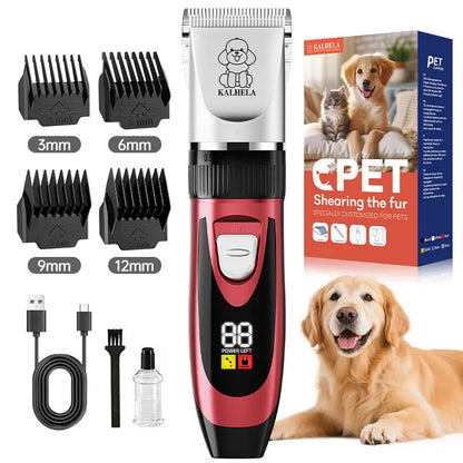 Professional Cordless Rechargeable Dog Grooming Clippers - Low Noise & Vibration, LCD Display, Complete Grooming Kit with Deodorizing Plastic Combs for Small & Large Dogs and Rabbits
