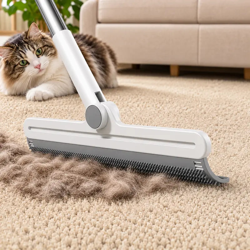 Professional Pet Hair Removal Rake and Scraper with 180° Rotating Broom, Reusable Wet/Dry Squeegee, and Silicone Scrubber for Carpets, Upholstery, Hardwood Floors, and Pet Areas - Eco-Friendly Lint Roller Alternative for Rugs, Beds, and Furniture